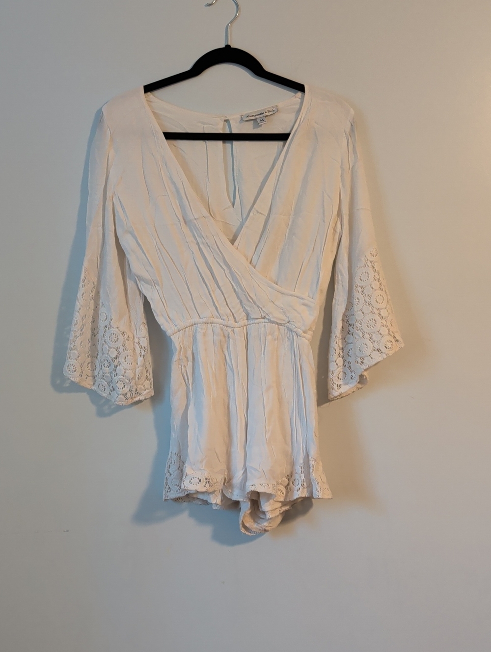 Abercrombie & Fitch White Lace-Trim Wrap Bodysuit